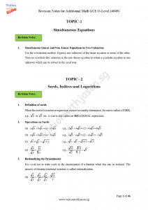 Additional Math, A-Math Revision Notes GCE O-Level (4049) and GCE N-Level (4051) syllabus