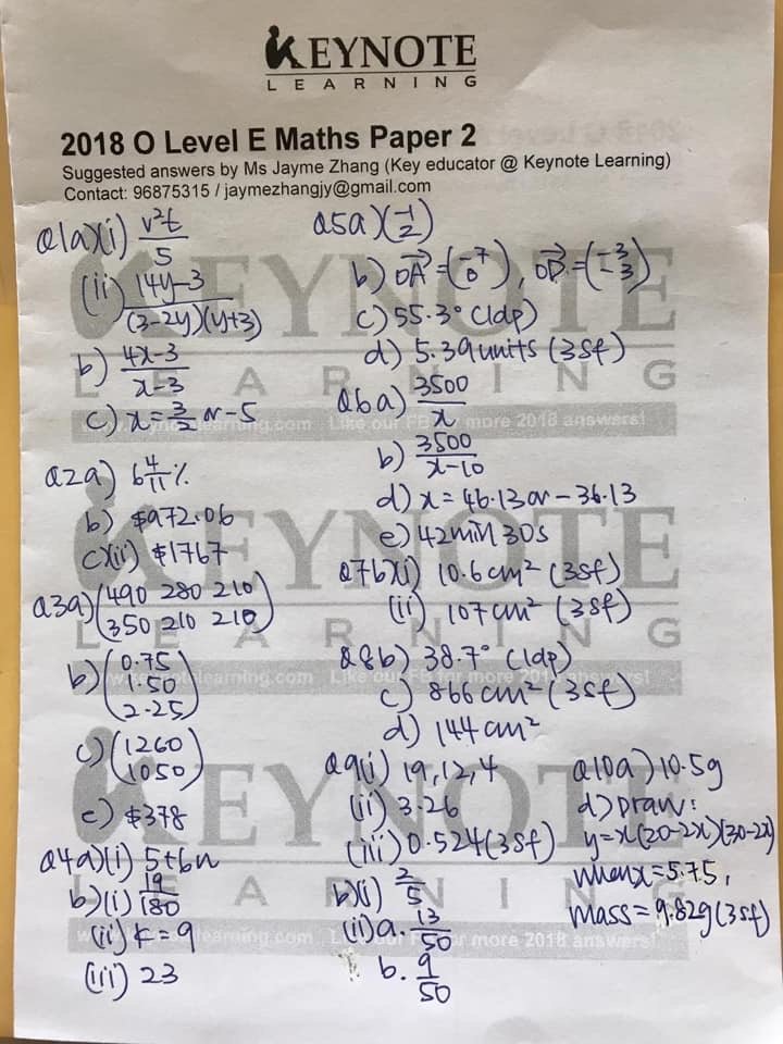 Gce O Level Math Paper 2 – 2018 Exam Answers – Tuition With Jason ...