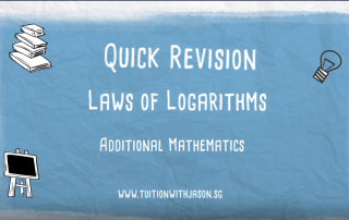 A-Math Additional Math Laws of Logarithms video. Group Tuition Woodlands, Yew Tee, Choa Chu Kang, Sembawang, Yishun and Johor Bahru.