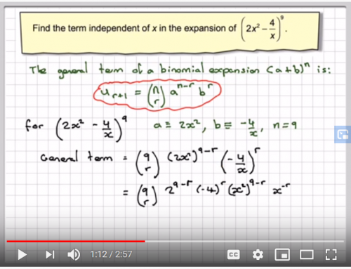 Additional Math Video – Binomial Theorem – Find  the Term Independent of x